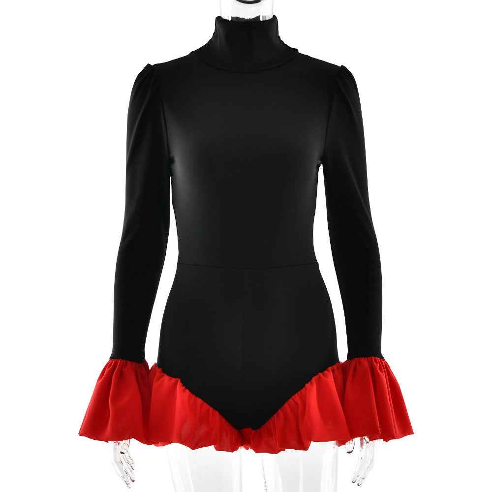 Bell Sleeve Sexy Stitching Sexy Slim Jumpsuit