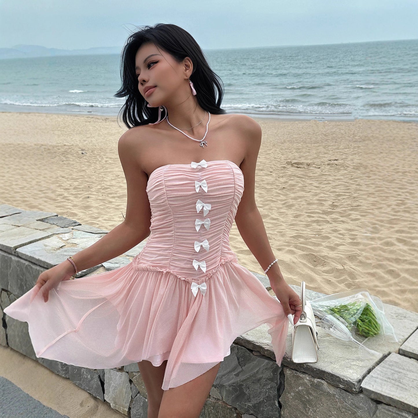 Strapless Dress Sexy off the Shoulder Irregular Asymmetric Mini Dress