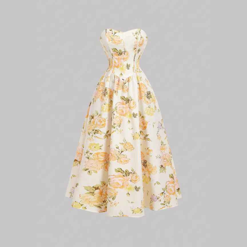 Yellow Dopamine Atmosphere High Sense Seaside Vacation Printed Dress