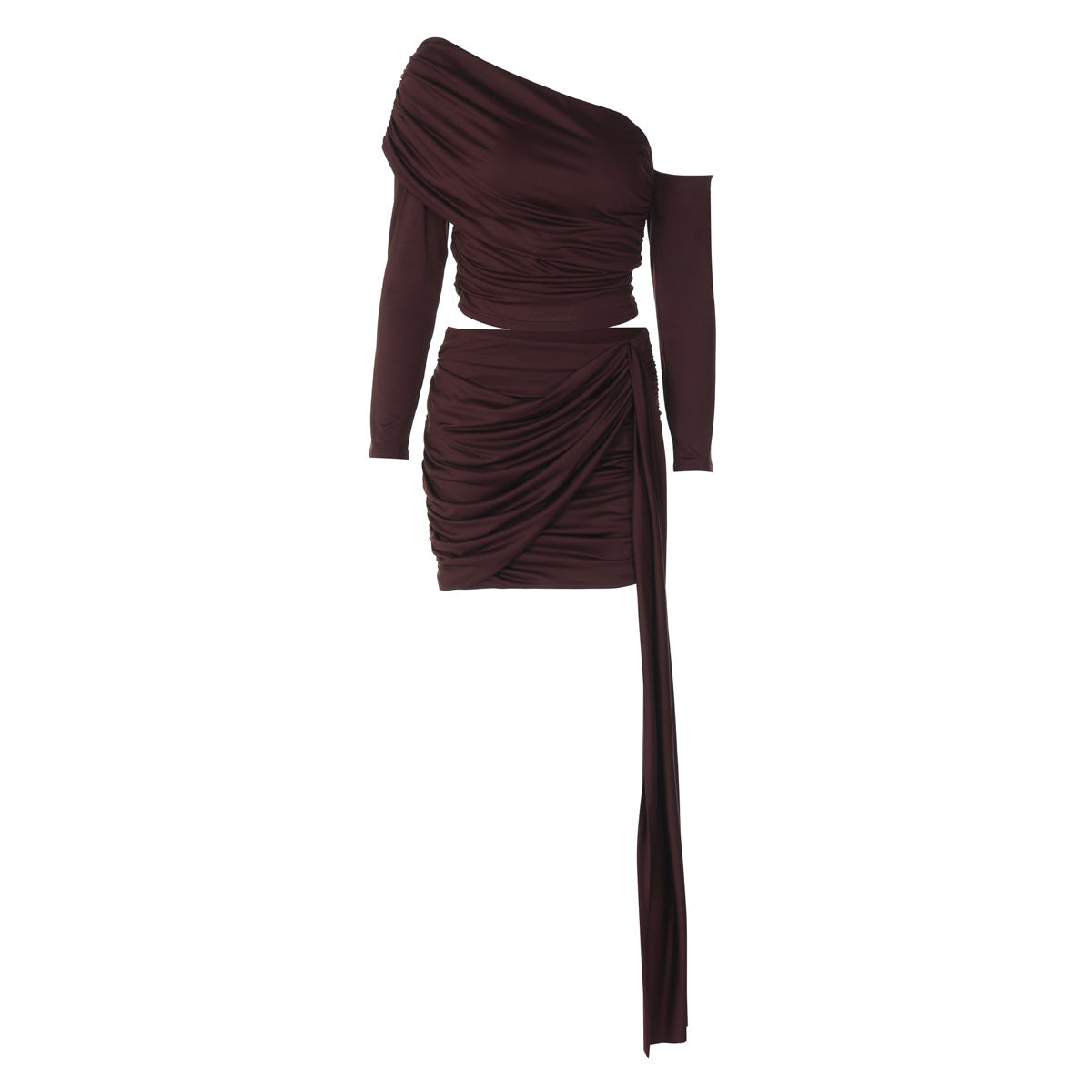 French Women Clothing Autumn Shoulder Long Sleeved Top Slim Fit Pleated Ribbon Hip Bag Skirt Outfit