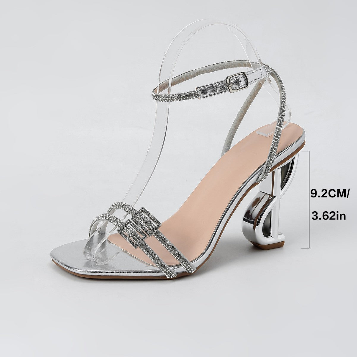 High Heel Rhinestone Thin Strap Square Toe Stiletto Heel Catwalk Cocktail Sandals