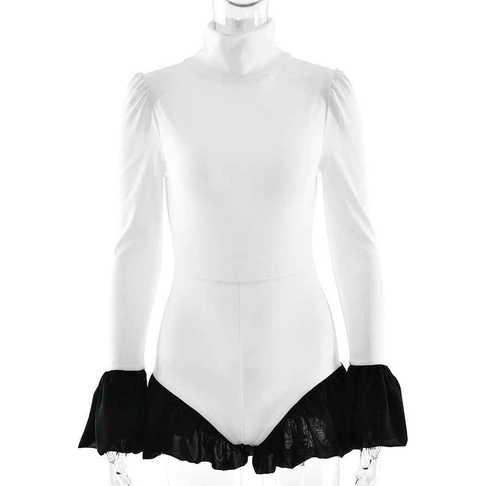 Bell Sleeve Sexy Stitching Sexy Slim Jumpsuit