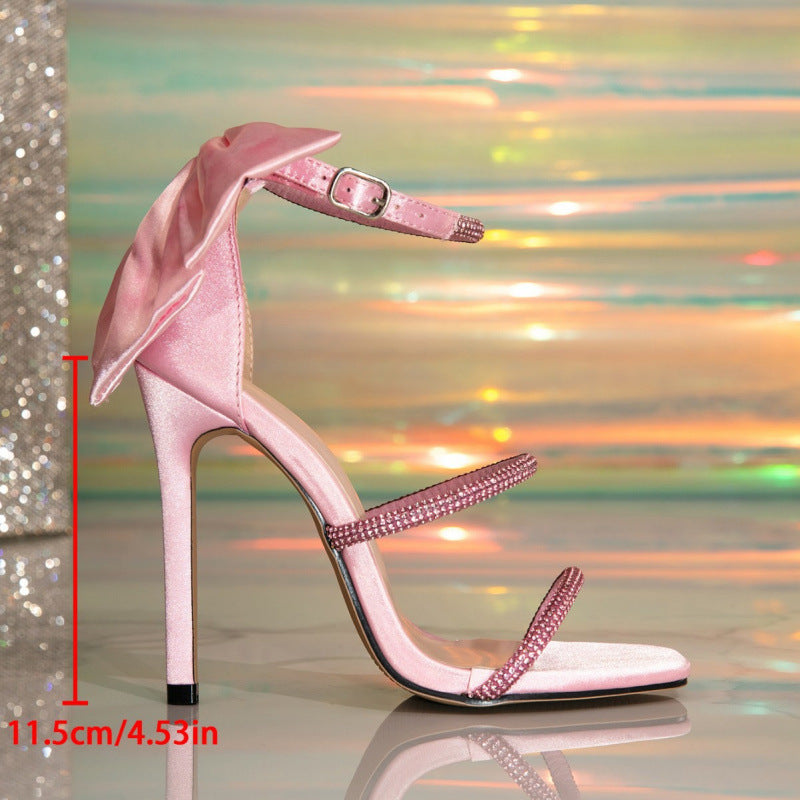Stiletto Heel Sexy Pink Bow Rhinestone High Heeled Sandals