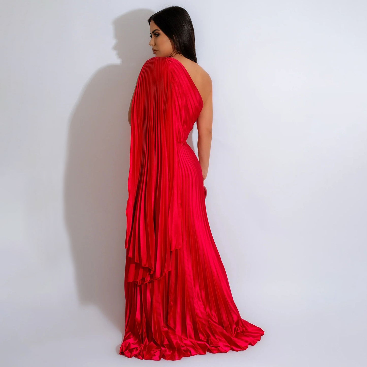 One Shoulder Dress Pleated Diagonal Collar Dress