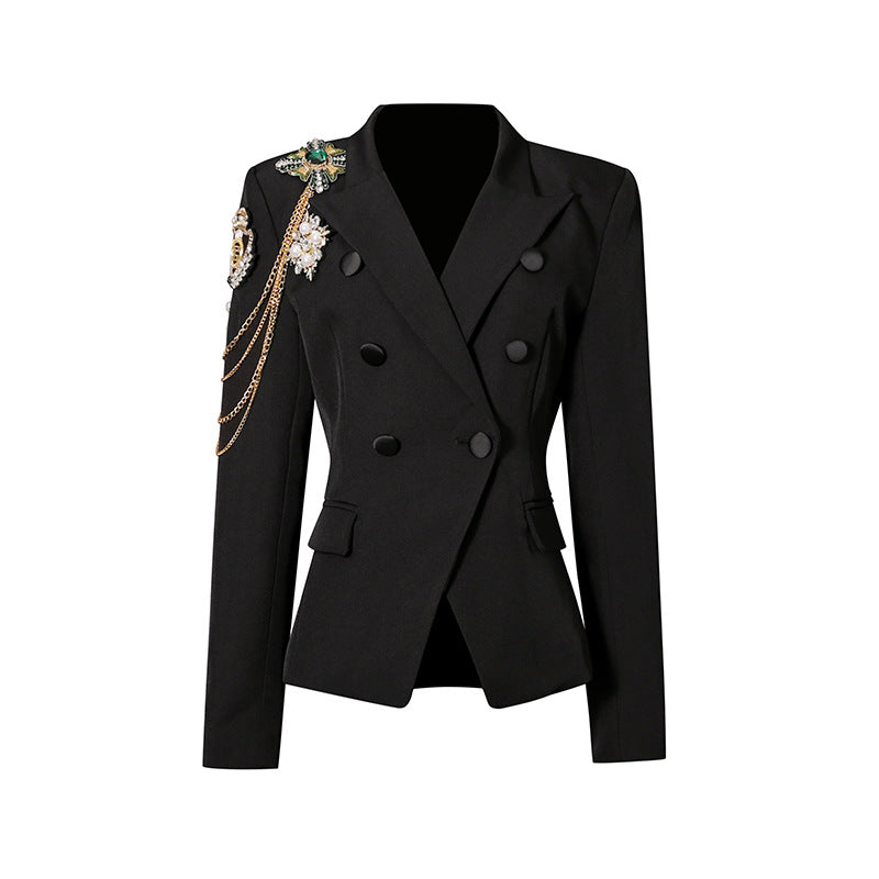 Elegant Small Autumn Diamond-Studded Design Slim Fit Blazer