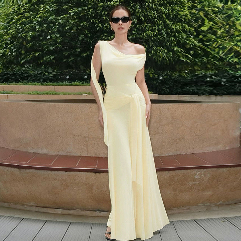 Women Clothing Winter Sexy Backless Gauzy Slim Fit Patchwork Tied Dress Women