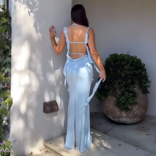 Famous Sexy Suspenders Tube Top Ruffled Ribbon Dress