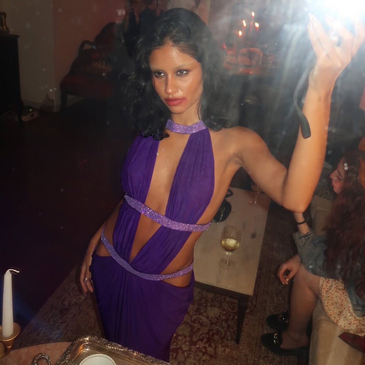 Hollow Out Cutout Backless Sequ Dress Net Yarn Vacation Maxi Dress