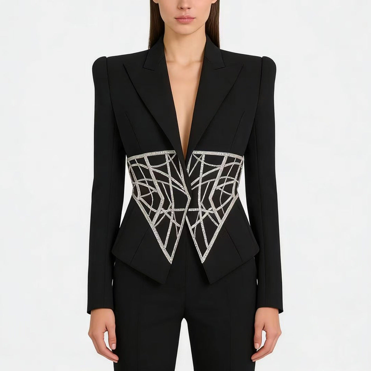 Beads Diamond Waist Slimming High End Business Blazer Top