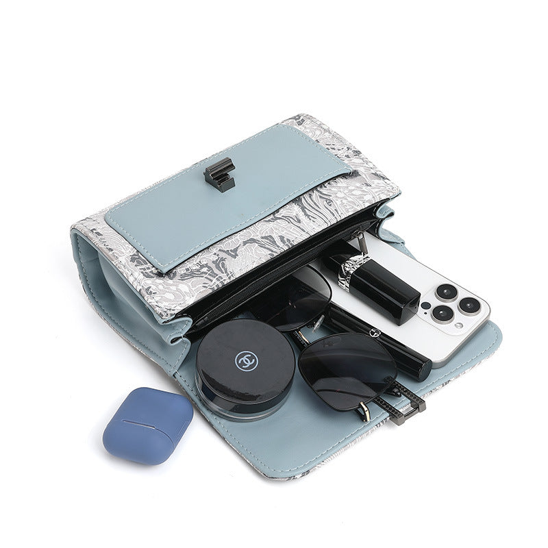 Crossbody Bag Embroidered Daily Small Square Bag Double Layer Chain Shoulder Underarm Bag