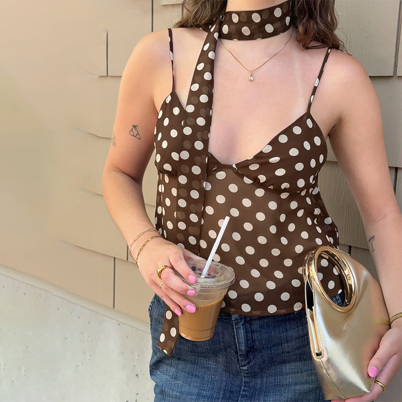 V neck Backless Polka Dot Brace Vest