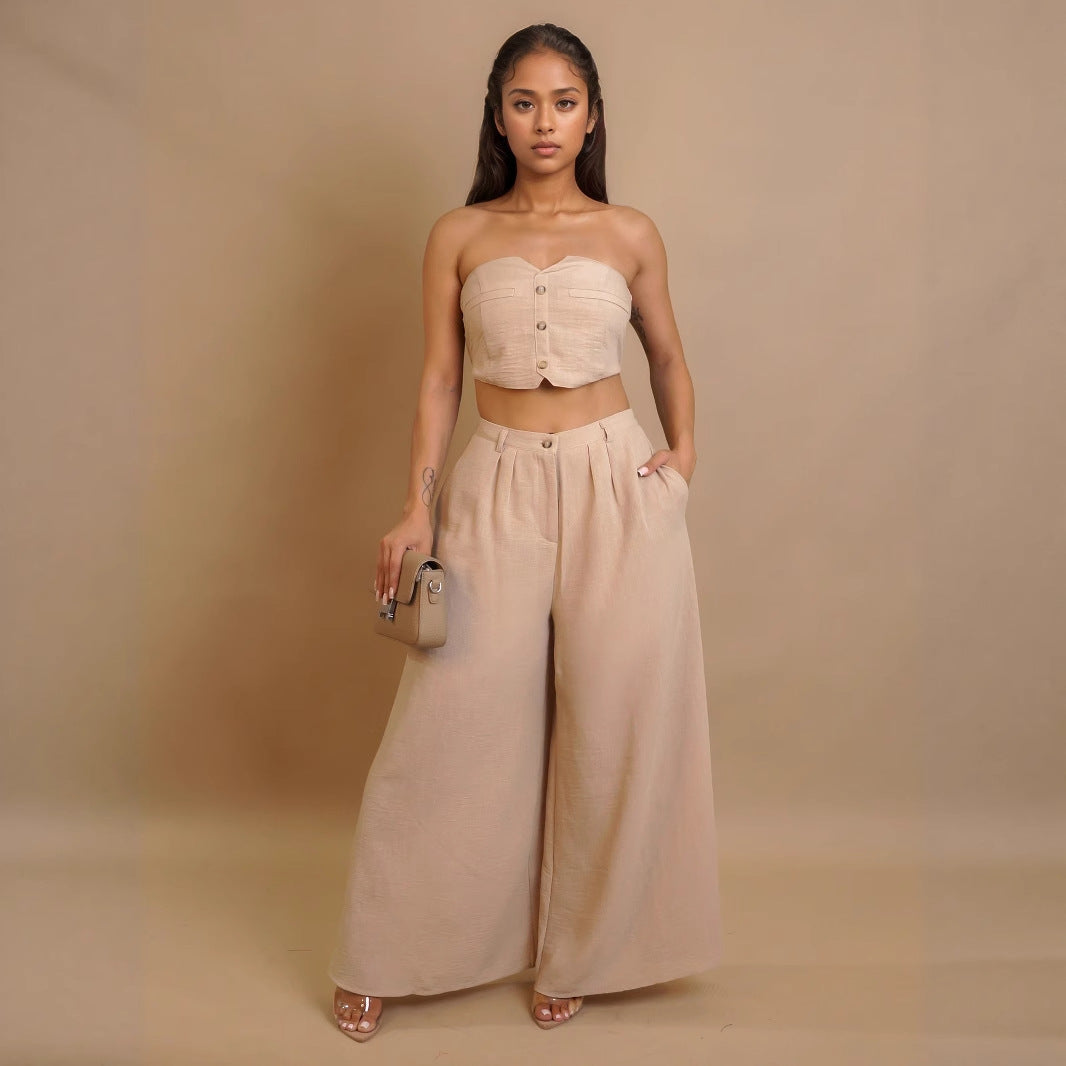 Women Clothing Sexy Stretch Tube Top Vest Wide Leg Pants Set