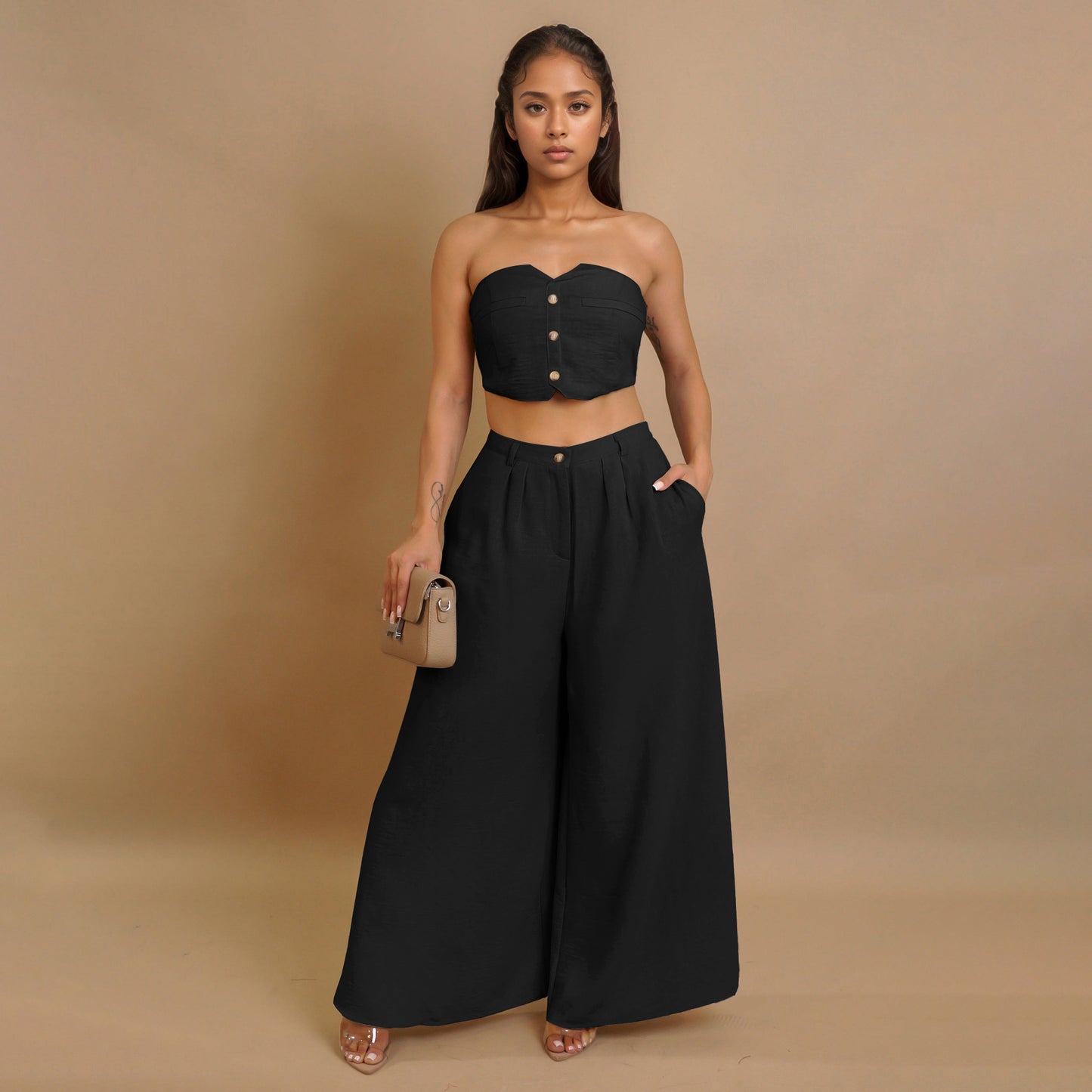 Women Clothing Sexy Stretch Tube Top Vest Wide Leg Pants Set