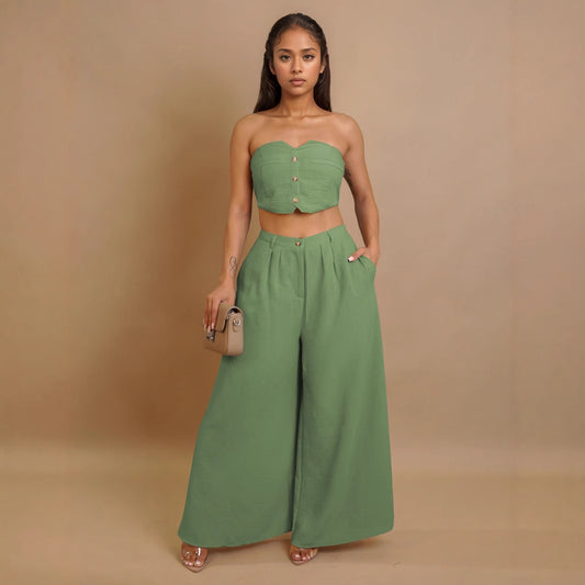 Women Clothing Sexy Stretch Tube Top Vest Wide Leg Pants Set