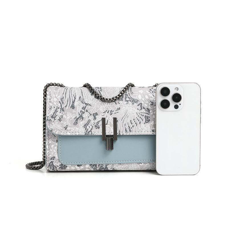 Crossbody Bag Embroidered Daily Small Square Bag Double Layer Chain Shoulder Underarm Bag