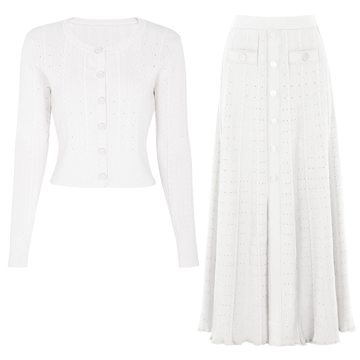 White Top Two-Piece Overskirt Suit