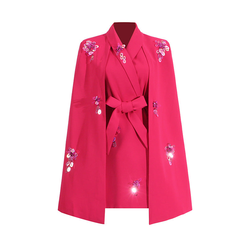 Elegant Elegant Loose Stitching Cloak Waist Tight blazer dress