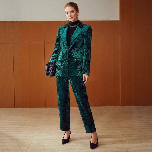 Women Autumn Winter Velvet Long Sleeved Trousers Diamondmax Velvet Two Piece Set