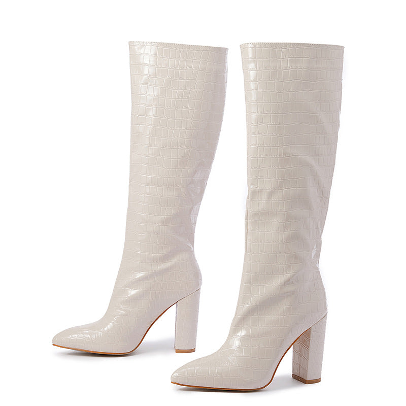 Catwalk Pointed Toe Chunky Heel over the Knee Boots Winter Slip on Long Boots