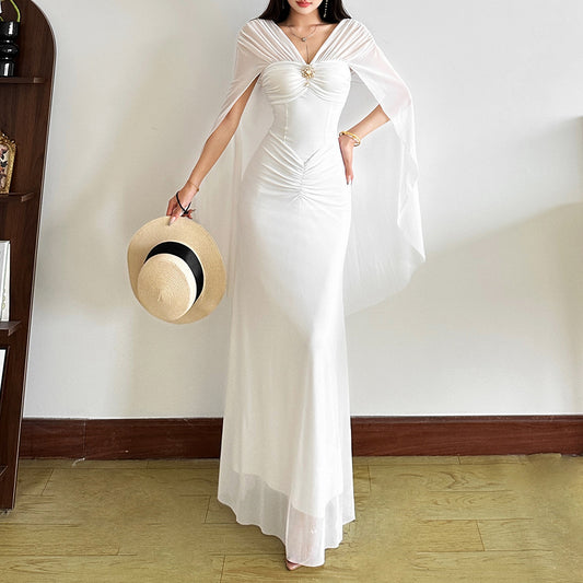 L Mesh Stitching off Shoulder Tight Waist Sheath Dress