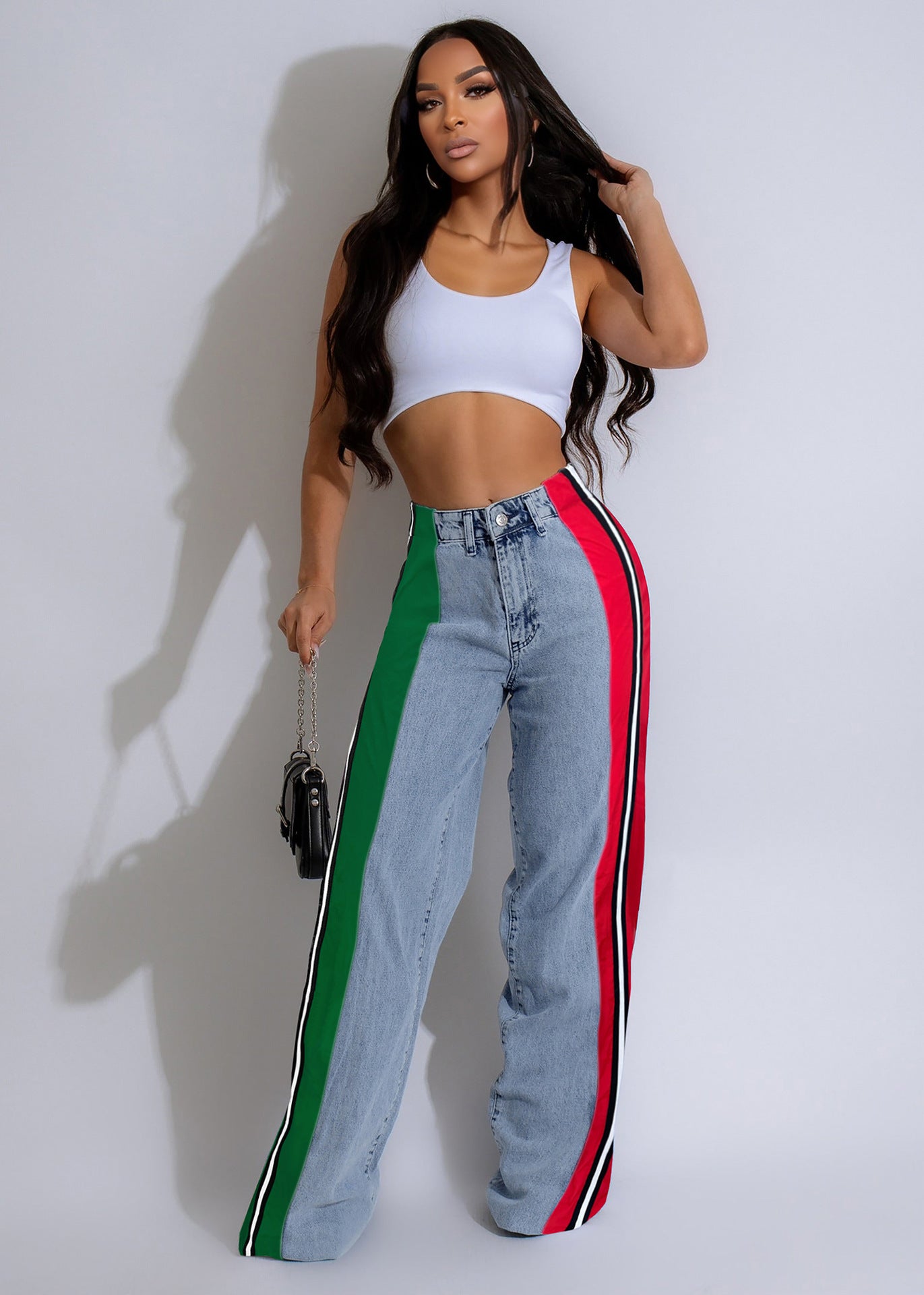 Light Blue Denim Red and Green