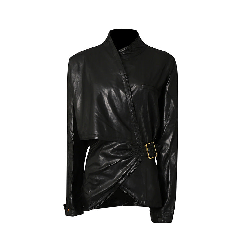 Personalized Street Biker Leather Jacket Irregular Asymmetric Short Coat