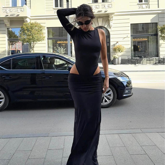 Autumn Autumn Hipster Street All Match Short Long Sleeve Split Mid Length Skirt Set Women