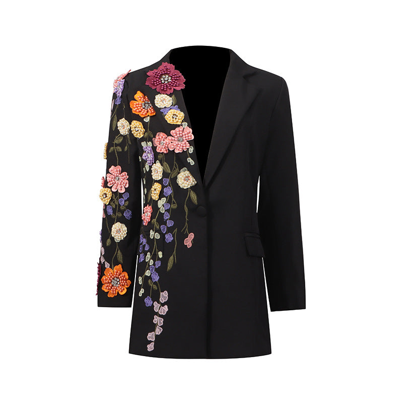 Three-Dimensional Floral Elegant Slim Fit Long Sleeve Coat blazer