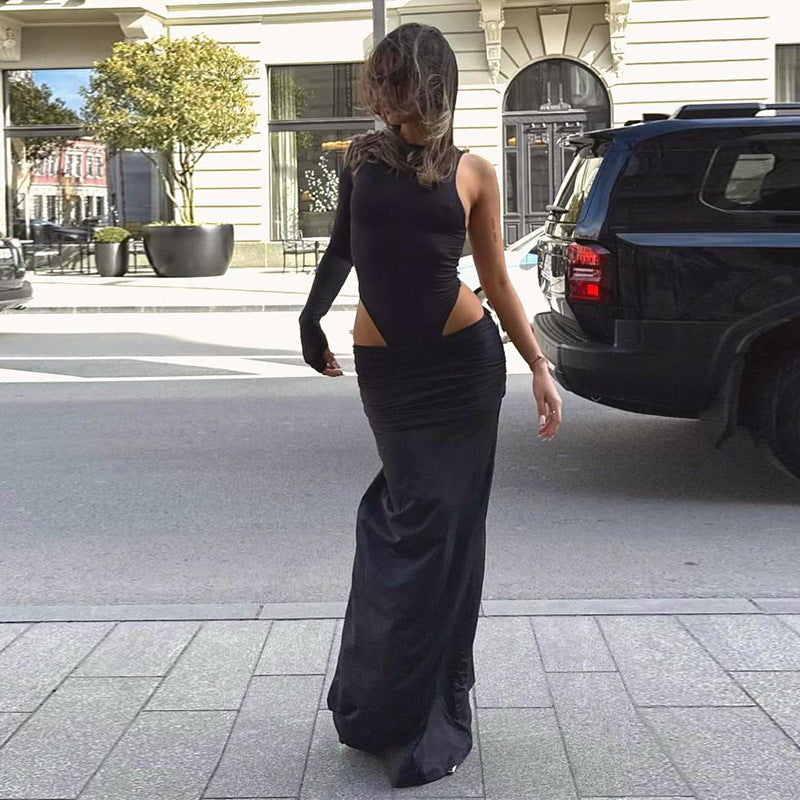 Autumn Autumn Hipster Street All Match Short Long Sleeve Split Mid Length Skirt Set Women