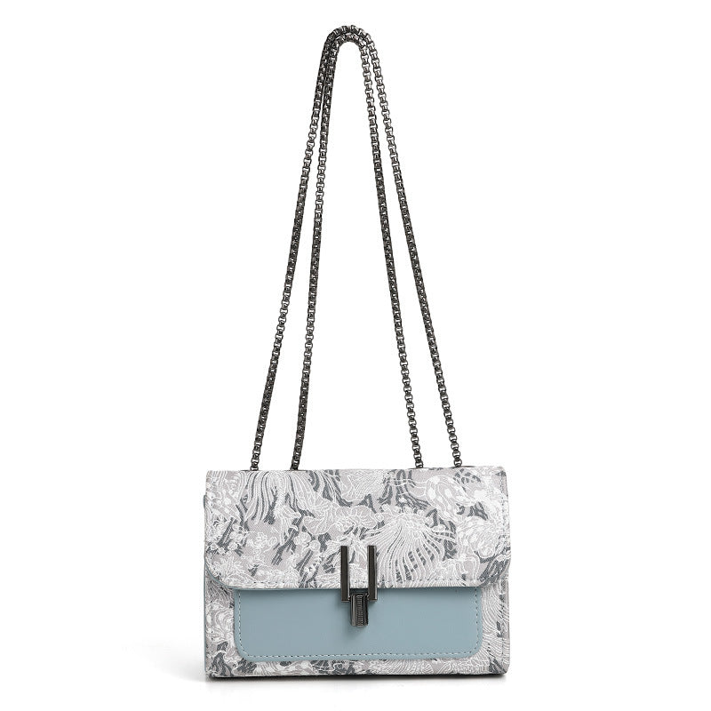 Crossbody Bag Embroidered Daily Small Square Bag Double Layer Chain Shoulder Underarm Bag