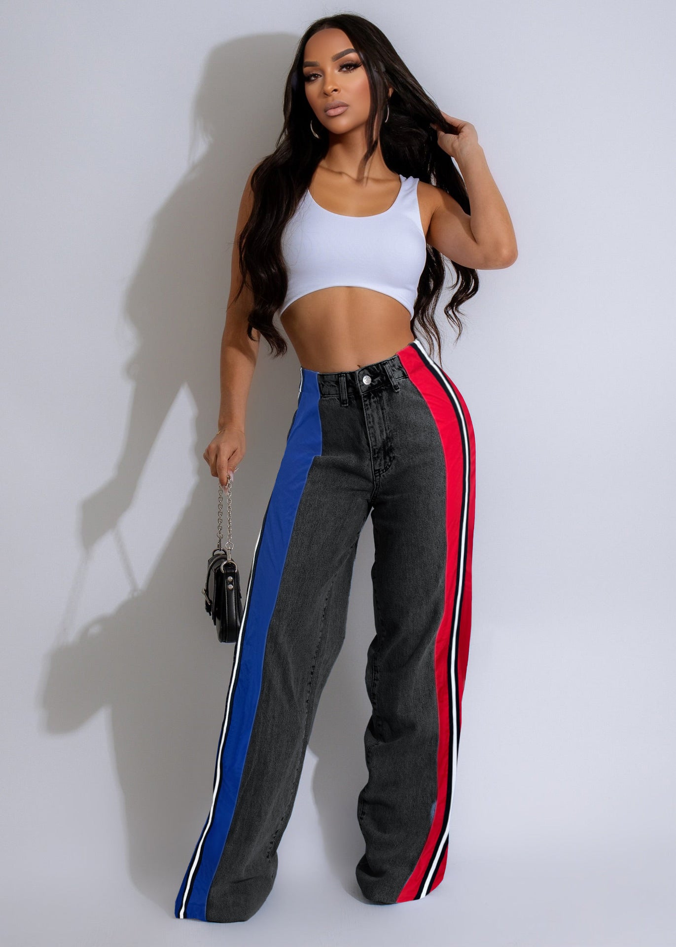 Black Denim Blue and Red