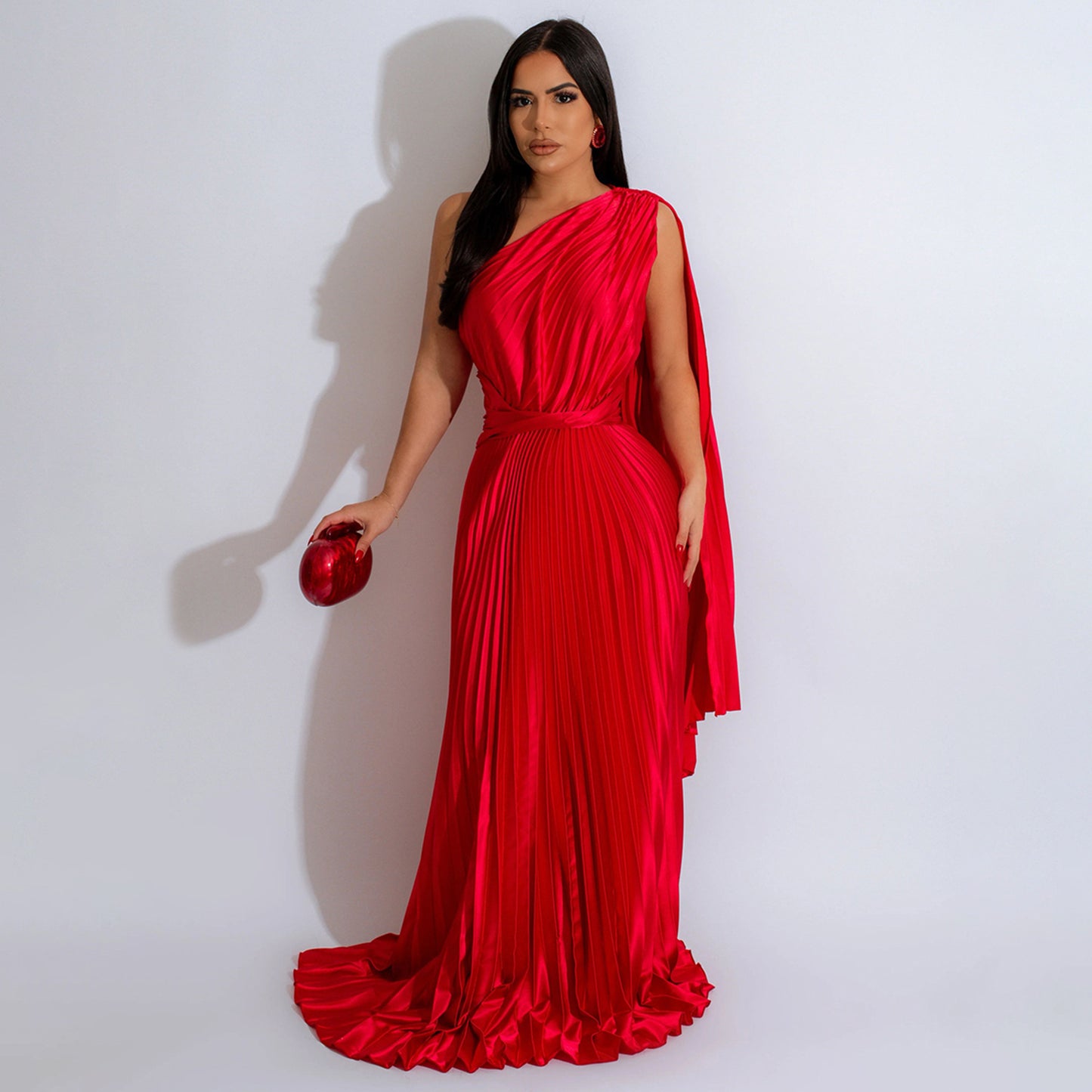 One Shoulder Dress Pleated Diagonal Collar Dress