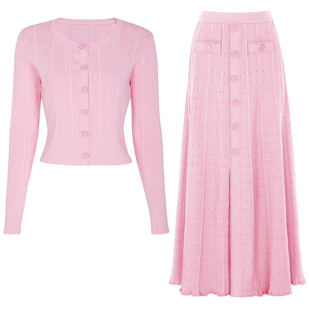 Knitted Women Jacket Skirt Two Piece Sets