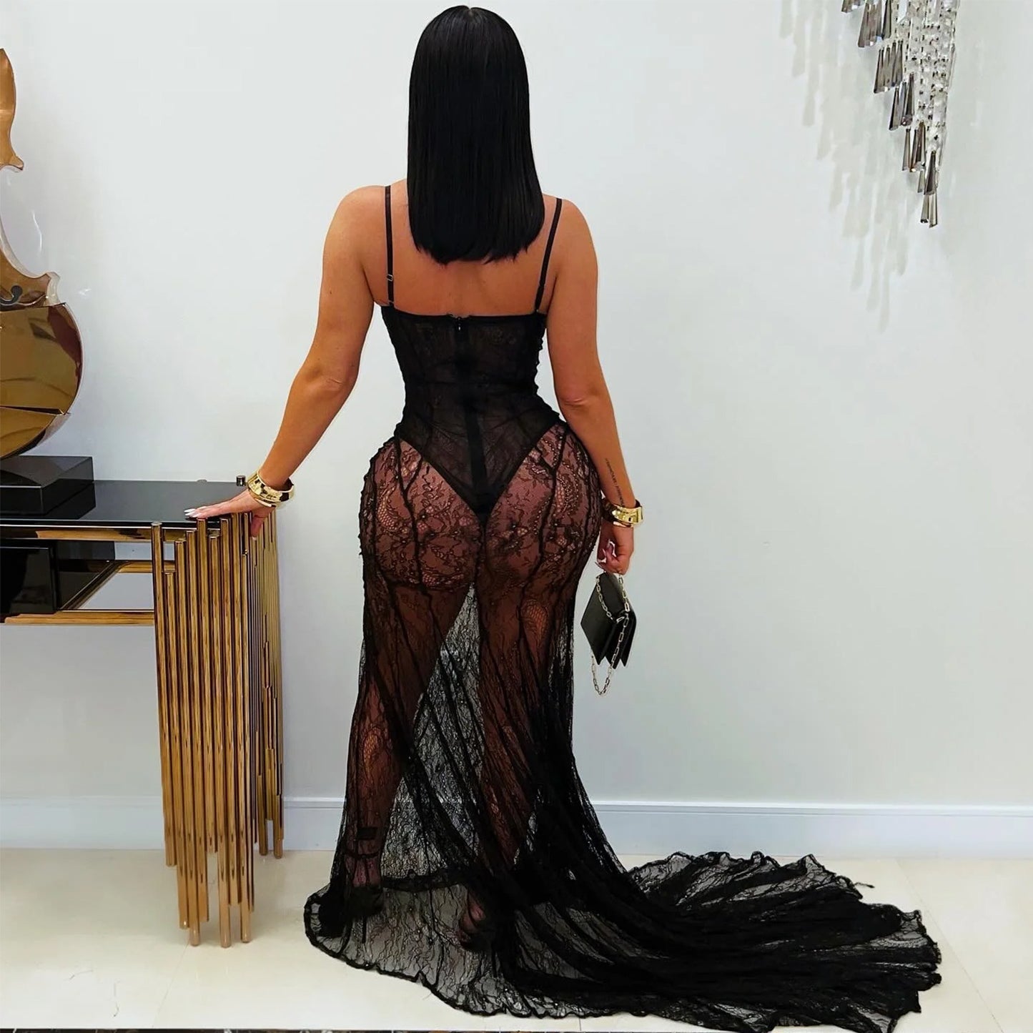 Sling Lace See through Formal Dress