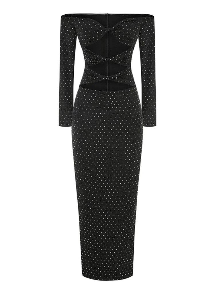 Off The Shoulder Cutout Split Bodycon Dress - REBECATHELABEL