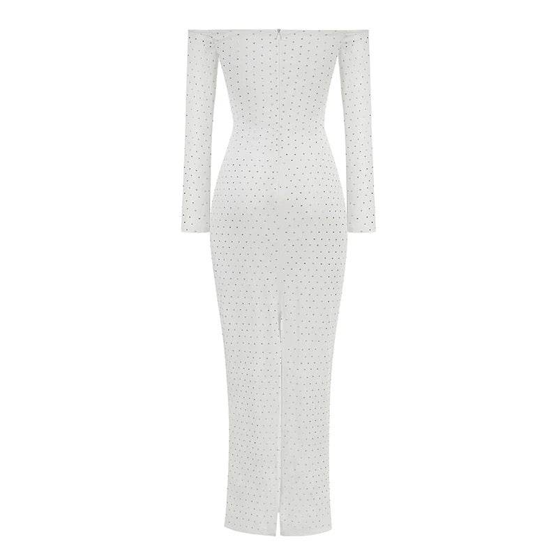 Off The Shoulder Cutout Split Bodycon Dress - REBECATHELABEL