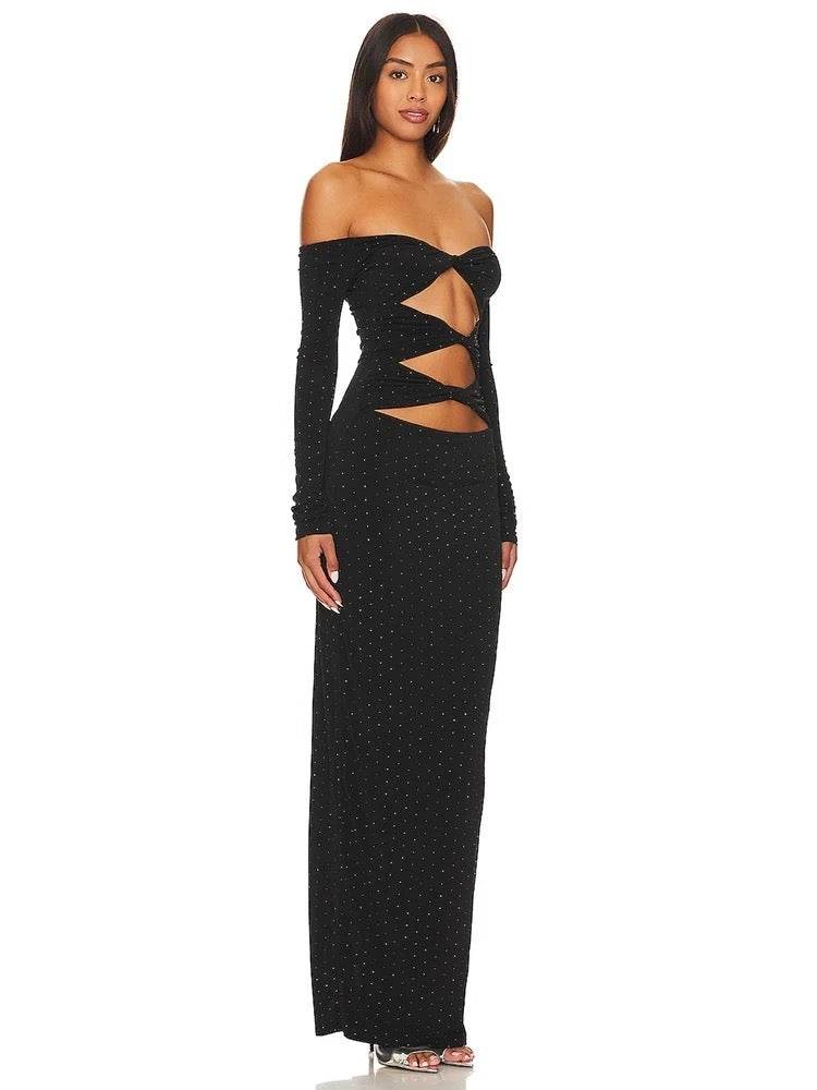 Off The Shoulder Cutout Split Bodycon Dress - REBECATHELABEL