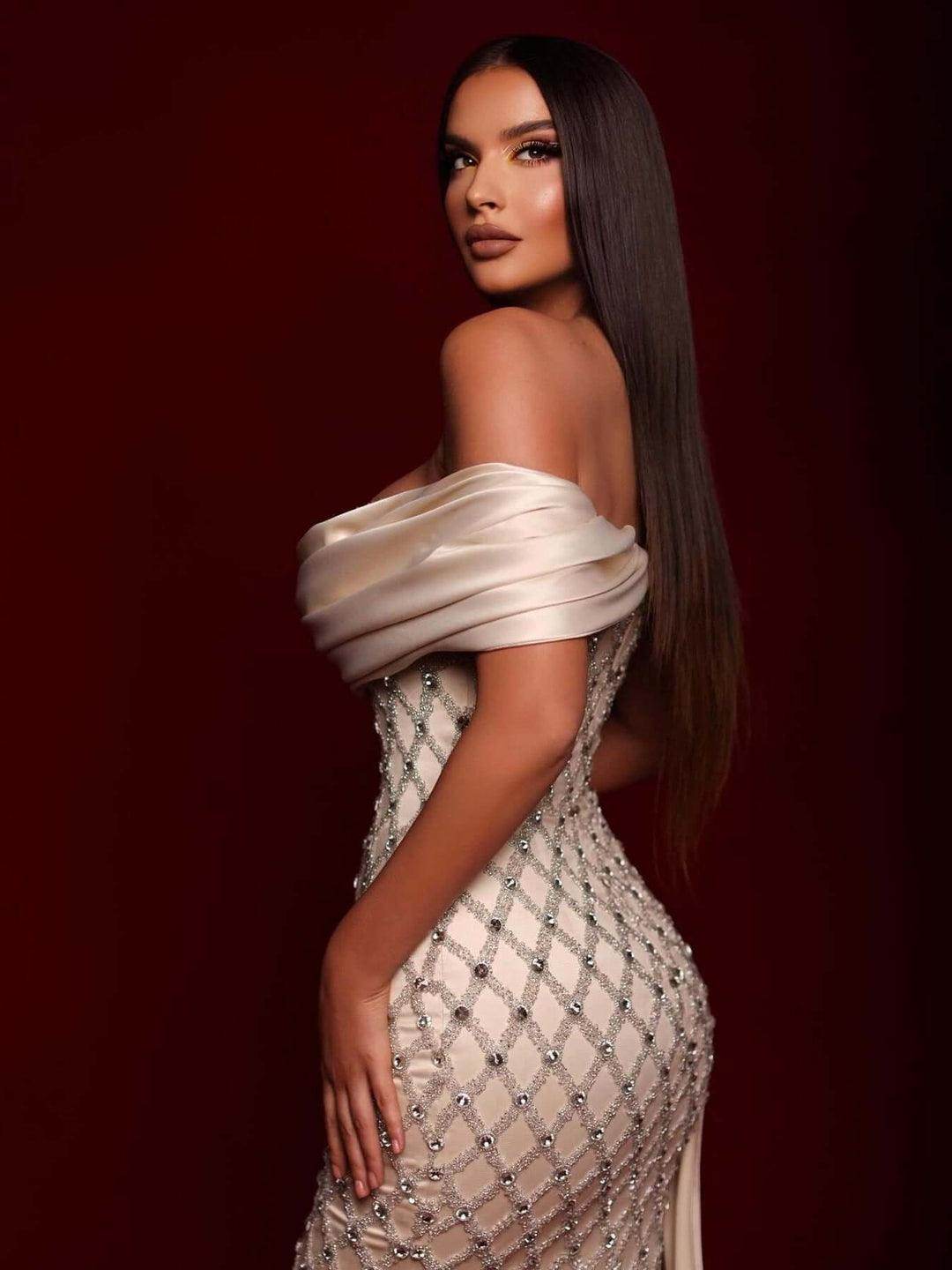 Off The Shoulders Sequins Maxi Dress - REBECATHELABEL