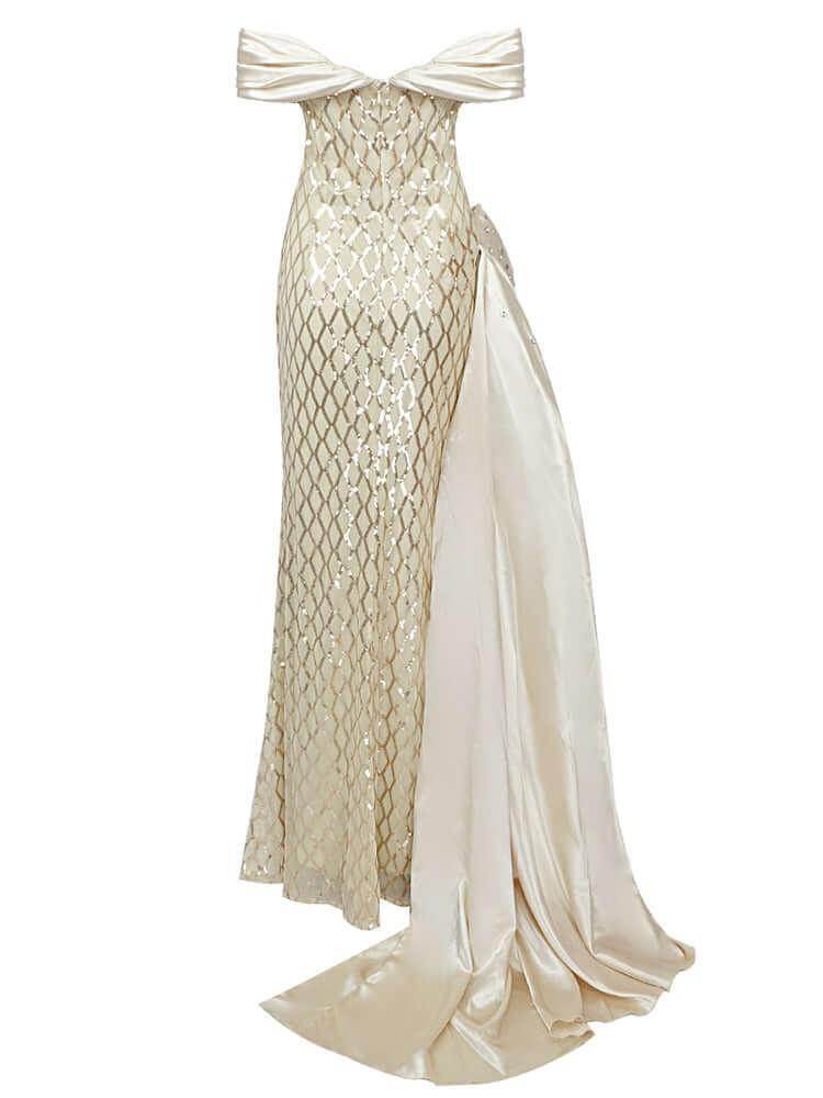 Off The Shoulders Sequins Maxi Dress - REBECATHELABEL