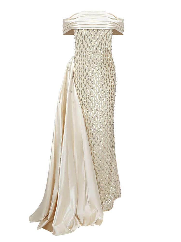 Off The Shoulders Sequins Maxi Dress - REBECATHELABEL