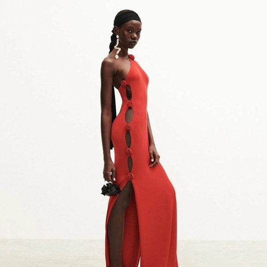 One Shoulder Hollow 3D Flower dress - REBECATHELABEL