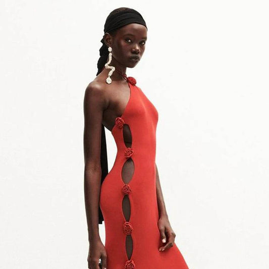 One Shoulder Hollow 3D Flower dress - REBECATHELABEL