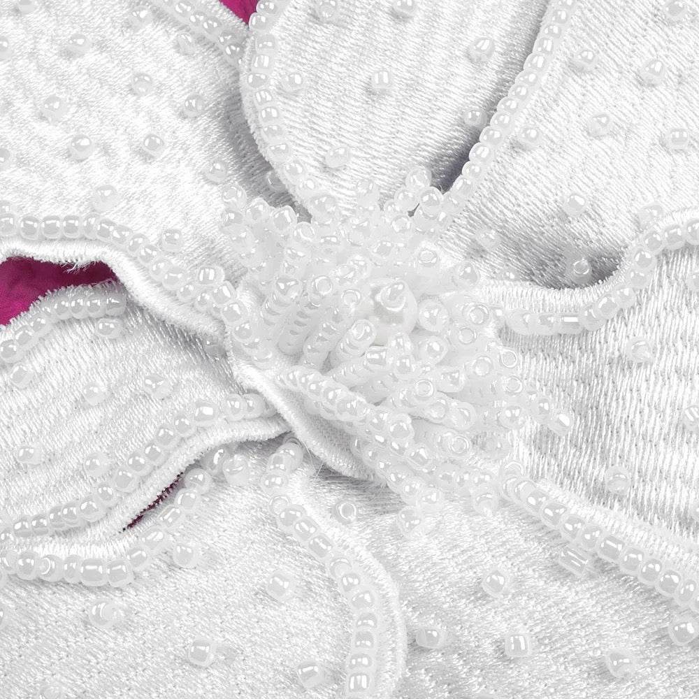 One Shoulder Long Sleeve Hollow Large Flower Long Cut Dress - REBECATHELABEL