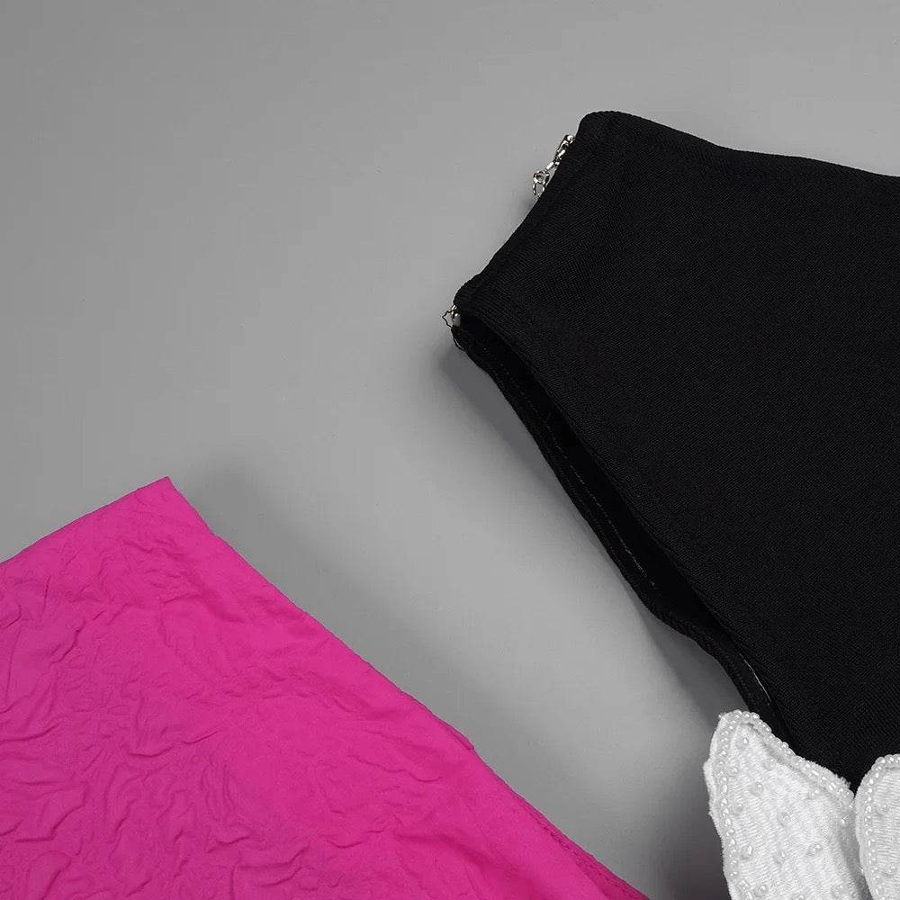 One Shoulder Long Sleeve Hollow Large Flower Long Cut Dress - REBECATHELABEL