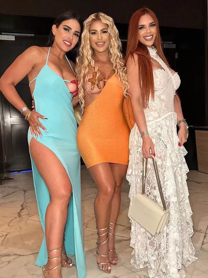 One Shoulder Long Sleeve Sequin Starfish Tight Mini Bandage Dress - REBECATHELABEL