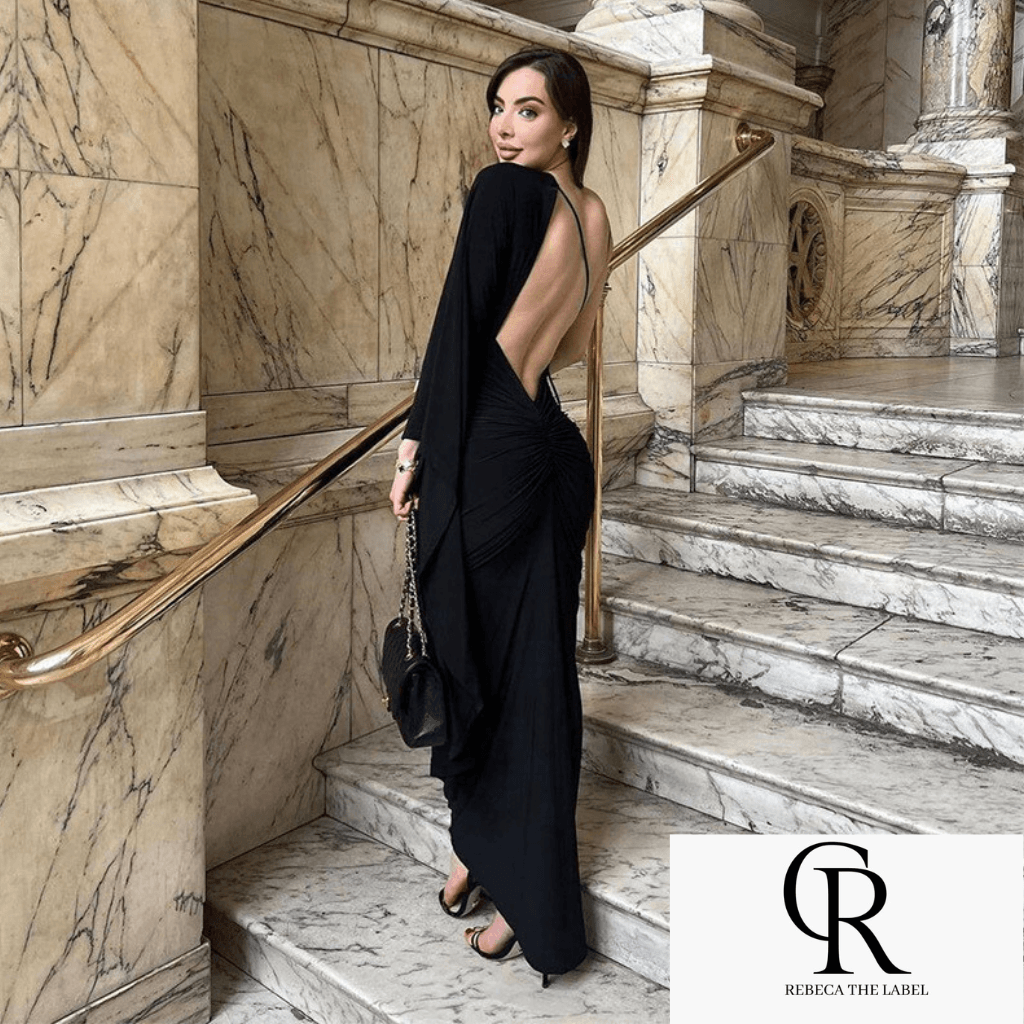 One Shoulder Sleeve Sexy Low Cut Backless Evening Dress - REBECATHELABEL