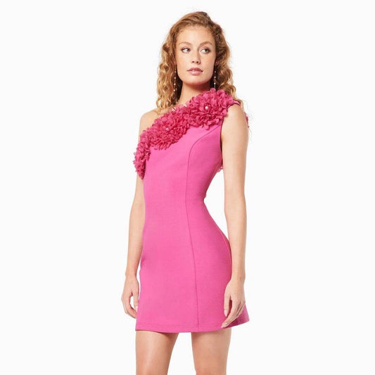 One Shoulder Sleeveless 3D Large Flower Sexy Tight Mini Dress - REBECATHELABEL