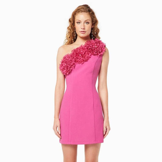 One Shoulder Sleeveless 3D Large Flower Sexy Tight Mini Dress - REBECATHELABEL