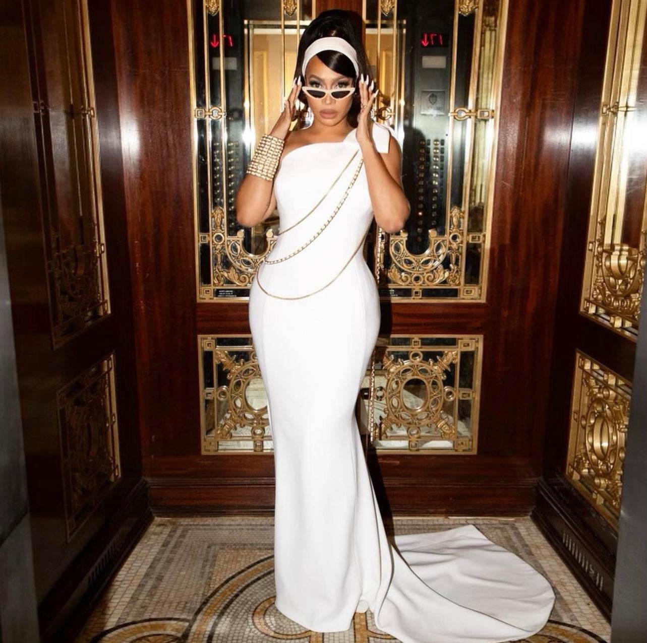 One Shoulder Sleeveless Chain Bow Maxi Long Dress - REBECATHELABEL