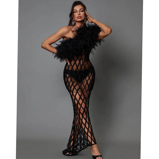 One Shoulder Tulle Maxi Dress - REBECATHELABEL